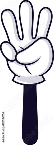 Cartoon hand wearing a white glove and dark sleeve is displaying three fingers in a counting gesture, conveying a playful and expressive nonverbal message