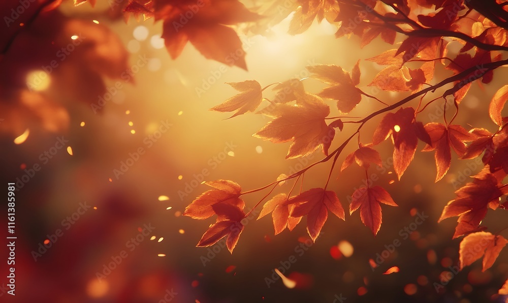 Autumn leaves glowing in sunset light. Autumn leaves glowing in sunset light.