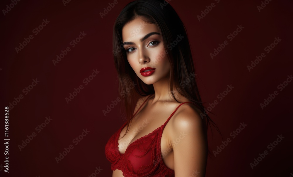 Elegant woman in red lingerie portrait Elegant woman in red lingerie portrait