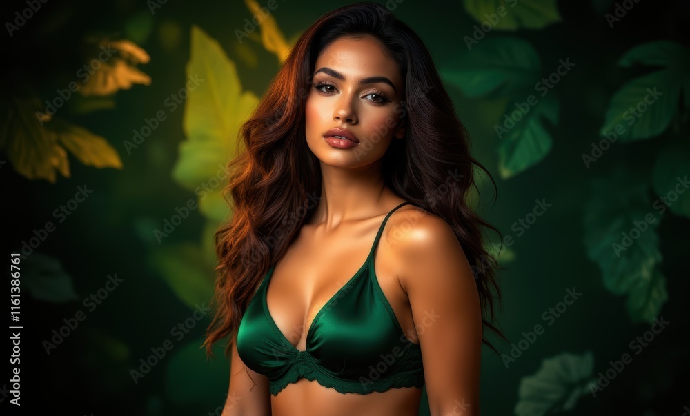 Confident woman in green lingerie portrait Confident woman in green lingerie portrait