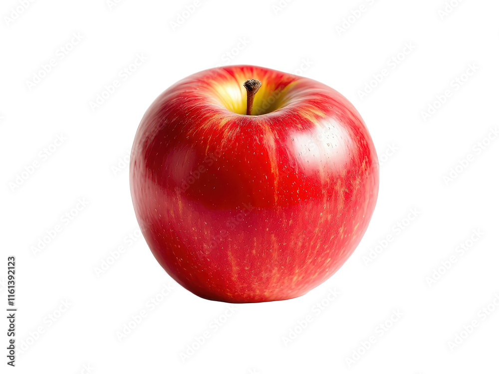Freshly picked red apple resting on a white background, showcasing its vibrant color and smooth texture, captured in natural light, highlighting its juicy appeal Freshly picked red apple resting on a white background, showcasing its vibrant color and smooth texture, captured in natural light, highlighting its juicy appeal
