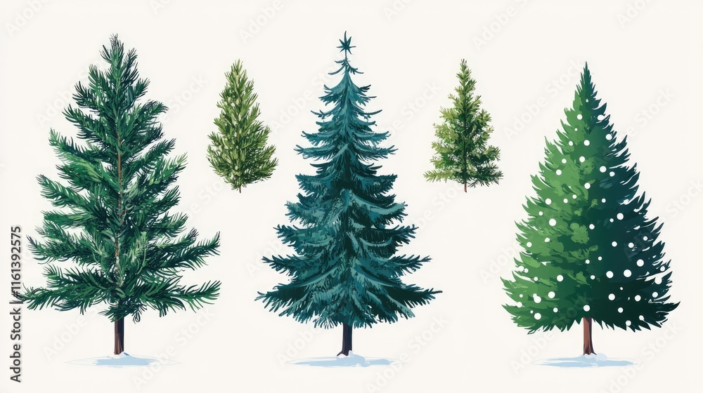Obraz premium Stylized Festive Tree. Flat Illustration Celebrating Christmas and New Year in a Colorful Winter Setting