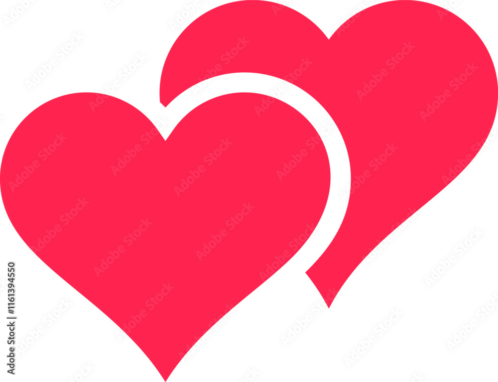 Two overlapping red hearts representing love and romance, embodying strong feelings of affection while conveying messages of connection, care, and emotional bonding Two overlapping red hearts representing love and romance, embodying strong feelings of affection while conveying messages of connection, care, and emotional bonding