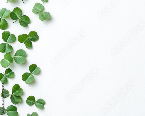 Elegant Composition of Green Clover Leaves on a Bright Backdrop - Perfect for Celebrations and Cultural Themes