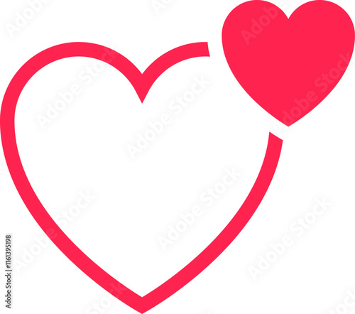 Red outlined heart merging seamlessly with a solid red heart, representing the beautiful union of two entities in a loving and deeply connected relationship filled with affection