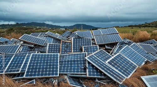 A Pile of Solar Panels That Have Been Destroyed by the Hurricane

 photo