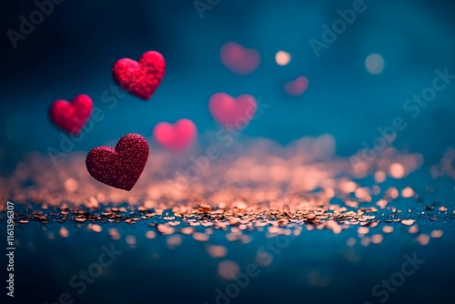 An abstract Valentine's Day background filled with swirling hearts in vibrant reds and pinks, evoking love and romance in a dreamy design.