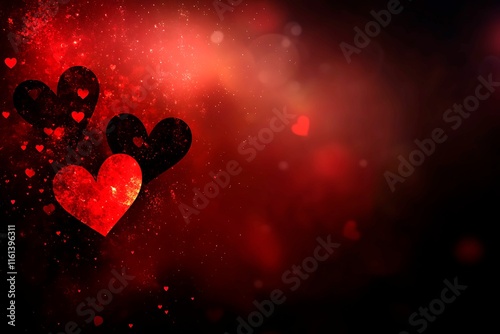 An abstract Valentine's Day background filled with swirling hearts in vibrant reds and pinks, evoking love and romance in a dreamy design.