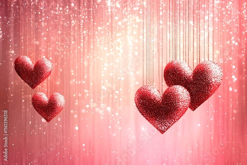 An abstract Valentine's Day background filled with swirling hearts in vibrant reds and pinks, evoking love and romance in a dreamy design.