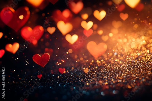 An abstract Valentine's Day background filled with swirling hearts in vibrant reds and pinks, evoking love and romance in a dreamy design.