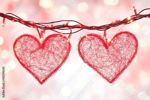 An abstract Valentine's Day background filled with swirling hearts in vibrant reds and pinks, evoking love and romance in a dreamy design.