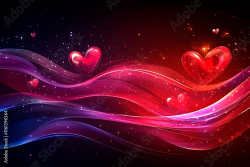 An abstract Valentine's Day background filled with swirling hearts in vibrant reds and pinks, evoking love and romance in a dreamy design.