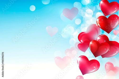 An abstract Valentine's Day background filled with swirling hearts in vibrant reds and pinks, evoking love and romance in a dreamy design.