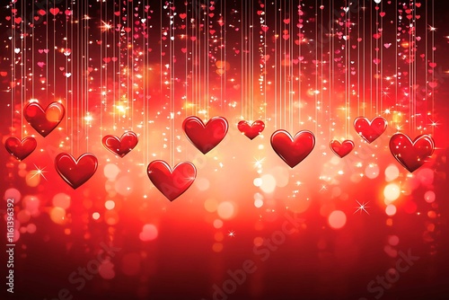 An abstract Valentine's Day background filled with swirling hearts in vibrant reds and pinks, evoking love and romance in a dreamy design.