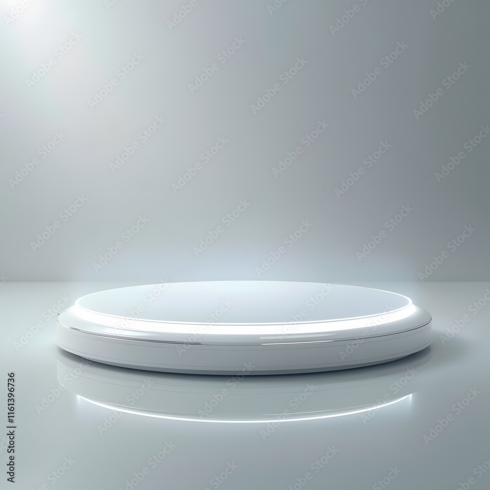 Futuristic Minimalist White Round Tablet, Sleek Tech Illustration with Subtle Glow Futuristic Minimalist White Round Tablet, Sleek Tech Illustration with Subtle Glow