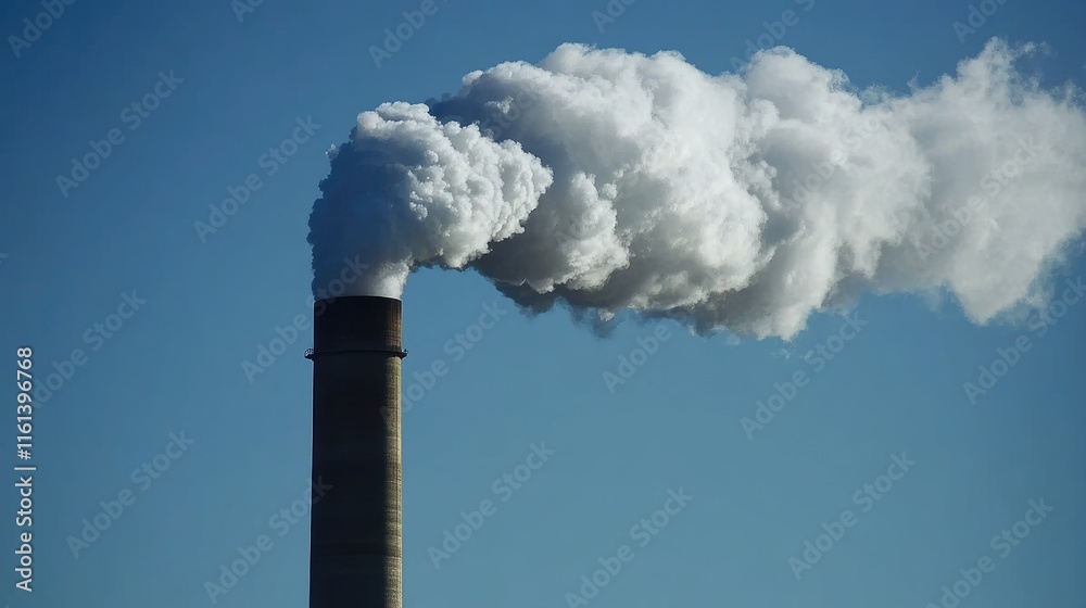 Industrial Smoke Emission from a Factory Chimney Against a Clear Blue Sky Industrial Smoke Emission from a Factory Chimney Against a Clear Blue Sky