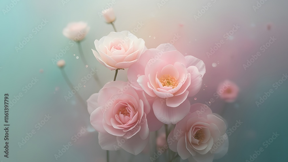 Soft Focus Pastel Pink Roses, Dreamy Floral Background Image Soft Focus Pastel Pink Roses, Dreamy Floral Background Image