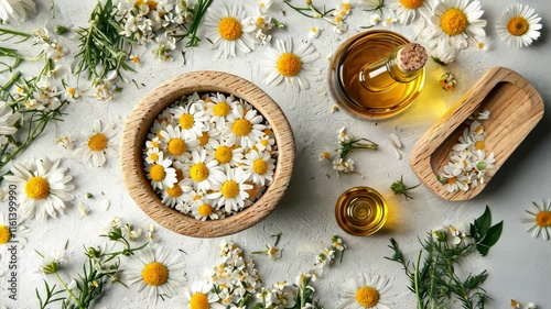 chamomile essential oil. Selective focus