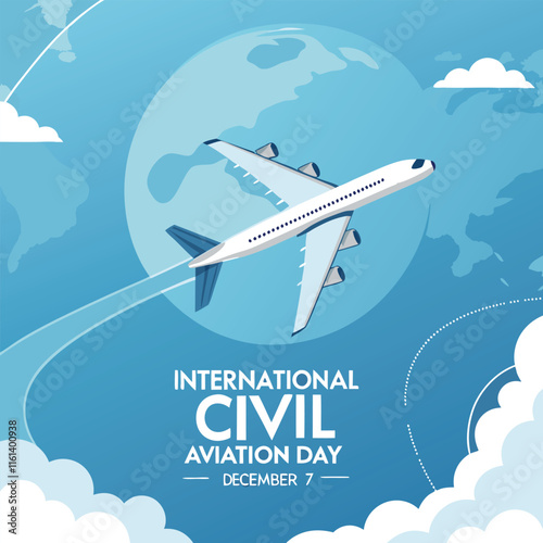 International Civil Aviation Day. 7 December. Holiday concept. Template for background with banner, poster and card. Flat illustration. flat design. vector