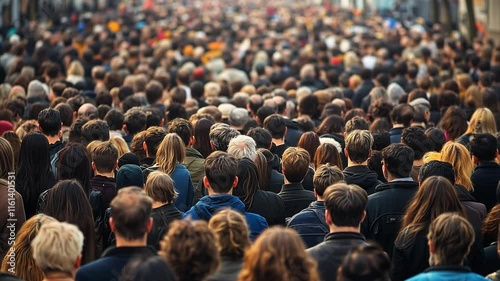 Huge crowds of people standing in a USA city waiting for something to happen. 