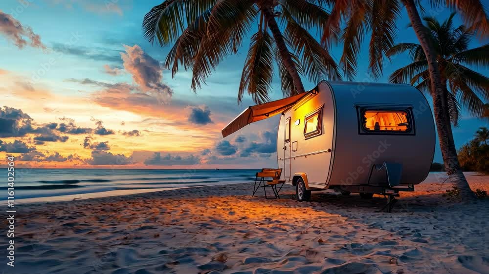 camping car van for recreation on the ocean