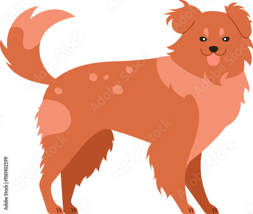 Cartoon illustration of a cheerful brown dog standing with its tail wagging and tongue sticking out, conveying a sense of happiness and playfulness