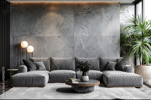 Chic living room interior in gray colors