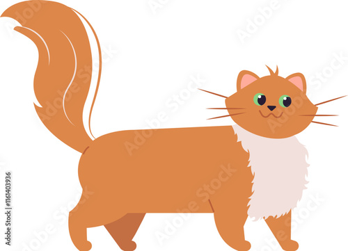 Adorable ginger cat with green eyes and fluffy tail walking proudly, showcasing its playful and friendly nature, perfect for pet lovers and animal themes