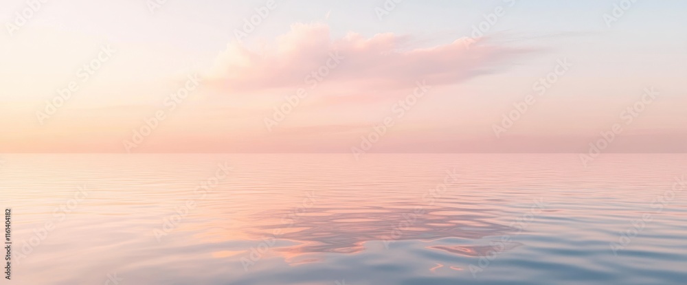 Obraz premium Peaceful pink sunset reflecting on calm ocean water.