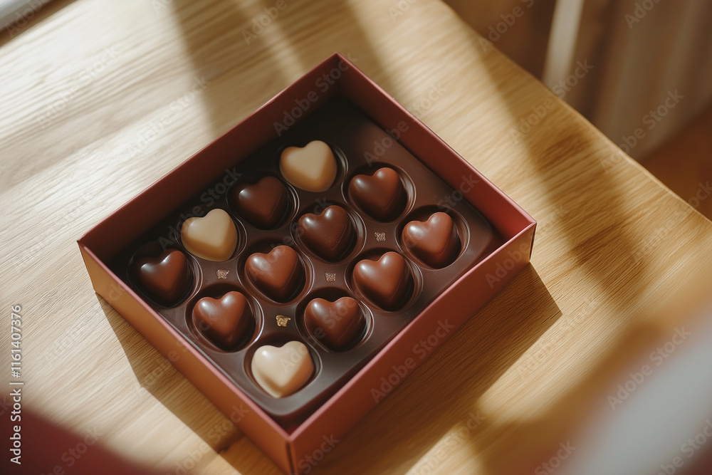 Heart-shaped chocolates in box Heart-shaped chocolates in box