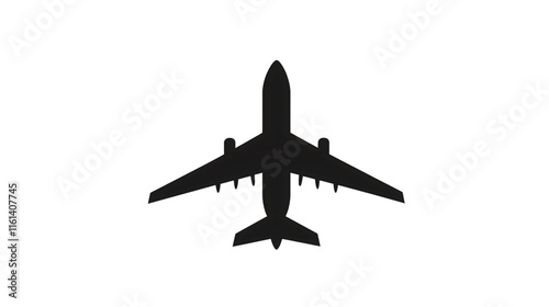 Dark silhouette of a passenger plane flying with transparent background, ideal for travel and aviation projects