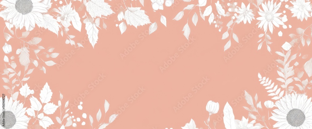 Peach background with white floral frame. Peach background with white floral frame.