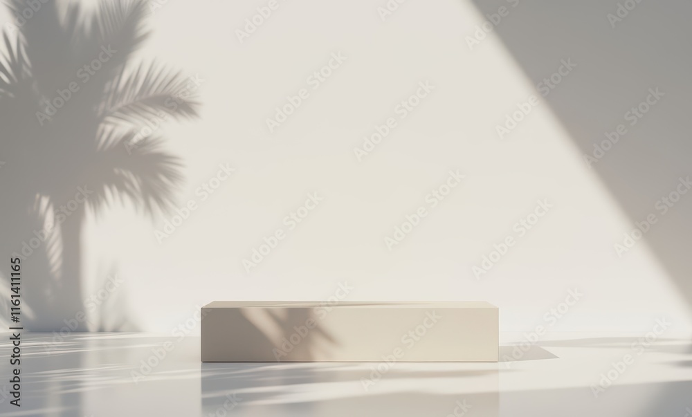 Neutral display box with palm shadows Neutral display box with palm shadows