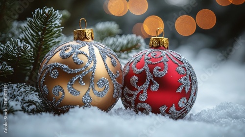 Soft snowflakes twirl in the air, landing on sparkling ornaments that bring the enchantment of the winter holidays