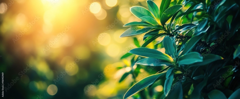 Sunlit green leaves in bokeh background. Sunlit green leaves in bokeh background.