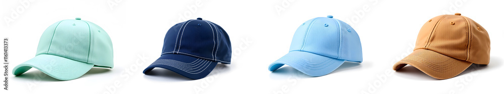 Fototapeta premium Assorted Colorful Baseball Caps on White Background