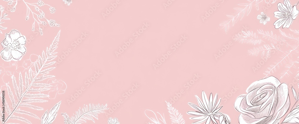 Pink background with white floral border design. Pink background with white floral border design.