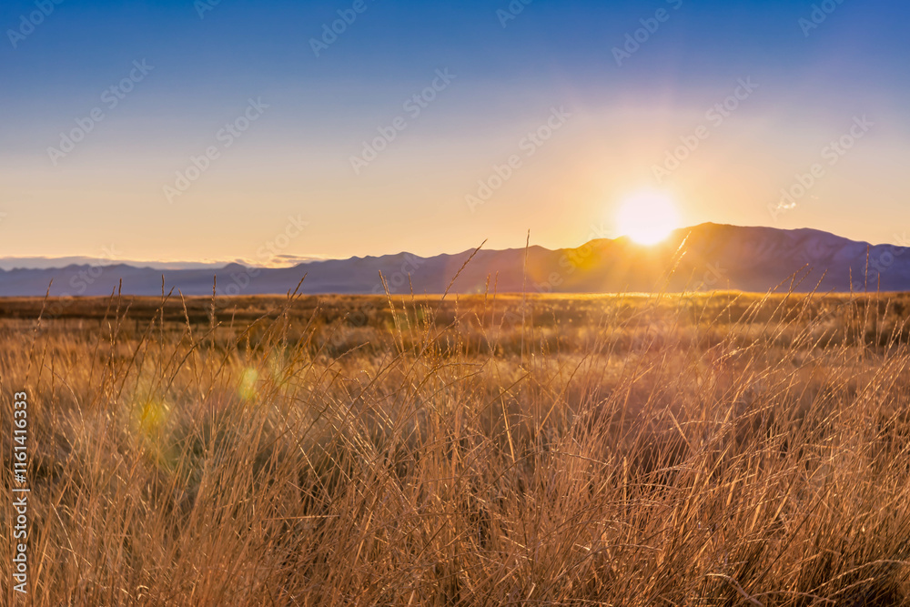 Sunset Over Mountain in a Marsh Land Sunset Over Mountain in a Marsh Land