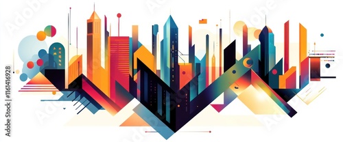 Abstract vibrant cityscape illustration.