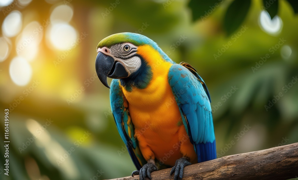 Colorful macaw perched on a branch Colorful macaw perched on a branch