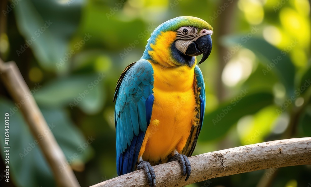 Colorful blue and yellow macaw perched gracefully Colorful blue and yellow macaw perched gracefully