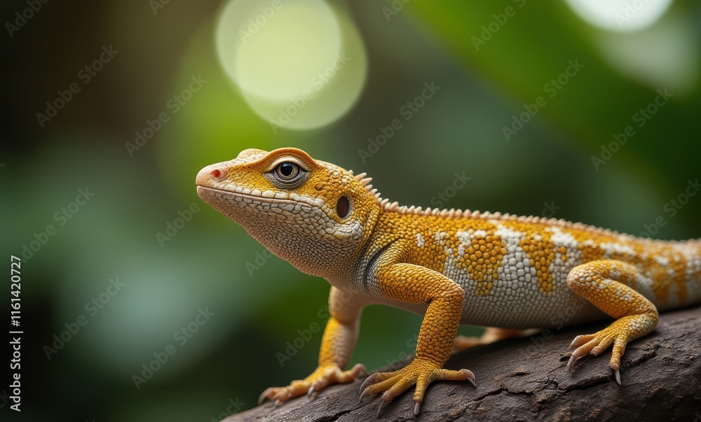 Close-up of a vibrant yellow lizard. Close-up of a vibrant yellow lizard.
