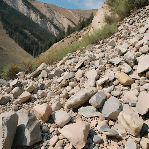 Rocks tumble down the mountain side photo