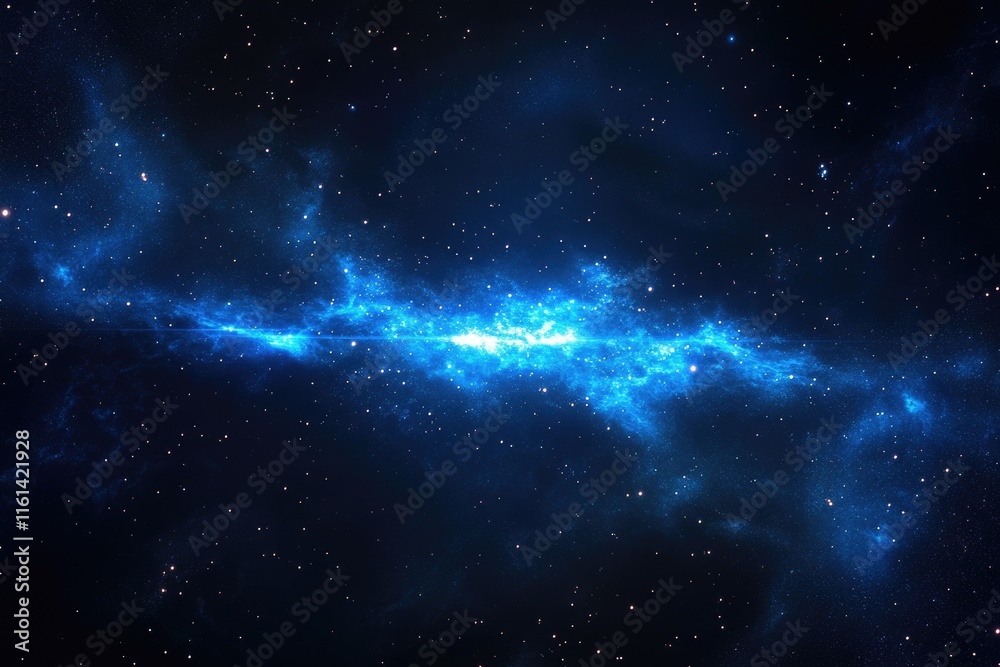 Obraz premium A Mesmerizing Blue Laser Light Show in an Abstract Space, Illuminating Stars with Glowing Patterns on a Black Background