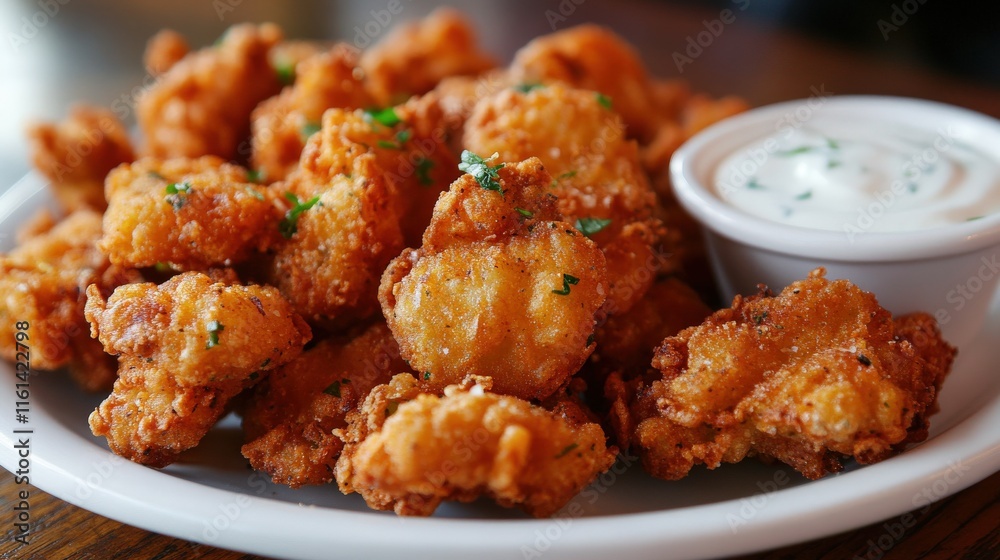 Fototapeta premium Crispy Fried Cauliflower Bites With Creamy Dip