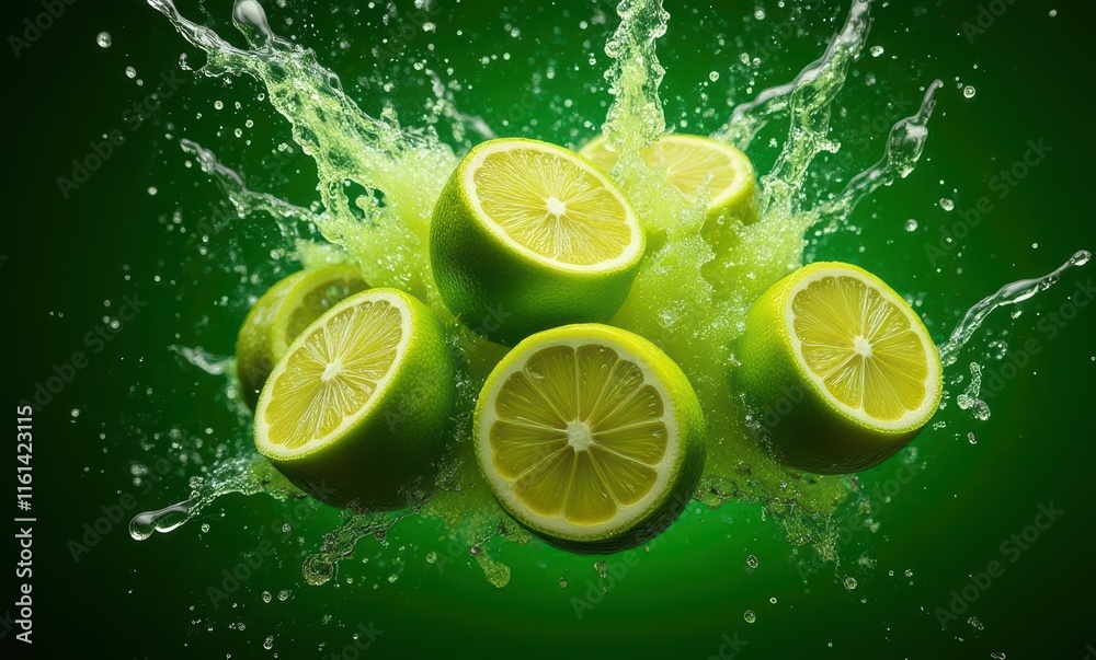 Fresh green limes splashing in water Fresh green limes splashing in water