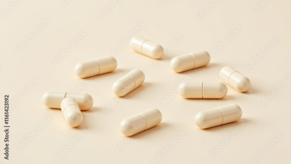 Magnesium glycinate dietary supplements on a light-colored surface. Magnesium glycinate dietary supplements on a light-colored surface.