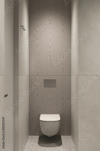 Fotografie Modern, luxury wall hung toilet bowl, closed seat with dual flush, reeded glass