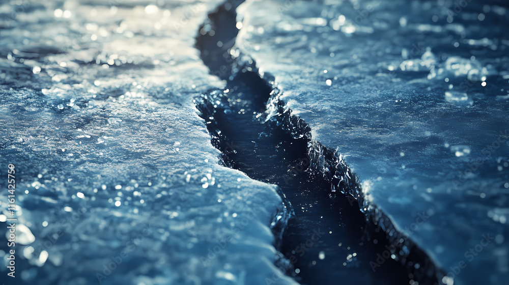 Obraz premium A crack in the ice, revealing the frozen depths. Frostline. Illustration