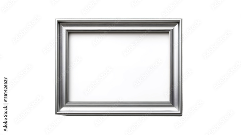 Silver metallic photo frame with transparent background isolating frame, allowing for easy integration into mockups and designs Silver metallic photo frame with transparent background isolating frame, allowing for easy integration into mockups and designs